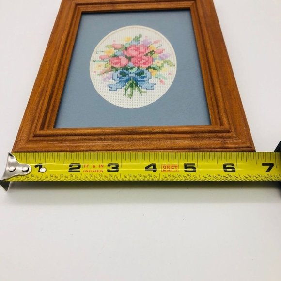 Framed Handmade Counted Cross Stitch Roses Floral Nosegay Bouquet Fiber Art - Picture 7 of 8